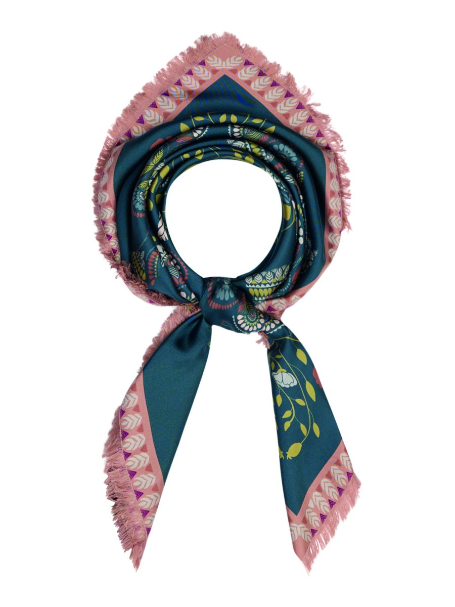 Franco Ferrari Foulard In Seta Fantasia Rosa E Verde - immagine 3